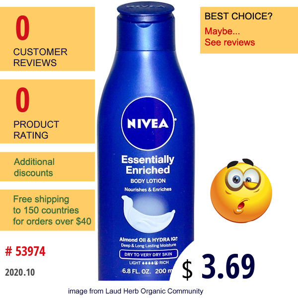 Nivea, Essentially Enriched, Body Lotion, Almond Oil & Hydra Iq, 6.8 Fl Oz (200 Ml)  