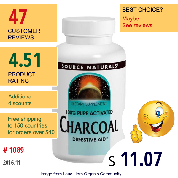 Source Naturals, Charcoal, 260 Mg, 200 Capsules