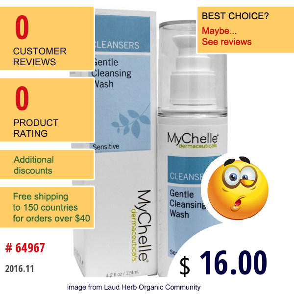 Mychelle Dermaceuticals, Cleansers, Gentle Cleansing Wash, Sensitive, 4.2 Fl Oz (124 Ml)