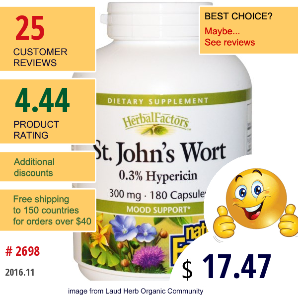 Natural Factors, St. Johns Wort, 300 Mg, 180 Capsules