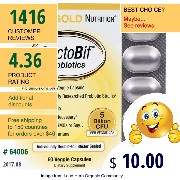 California Gold Nutrition, Lactobif Probiotics, 5 Billion Cfu, 60 Veggie Caps