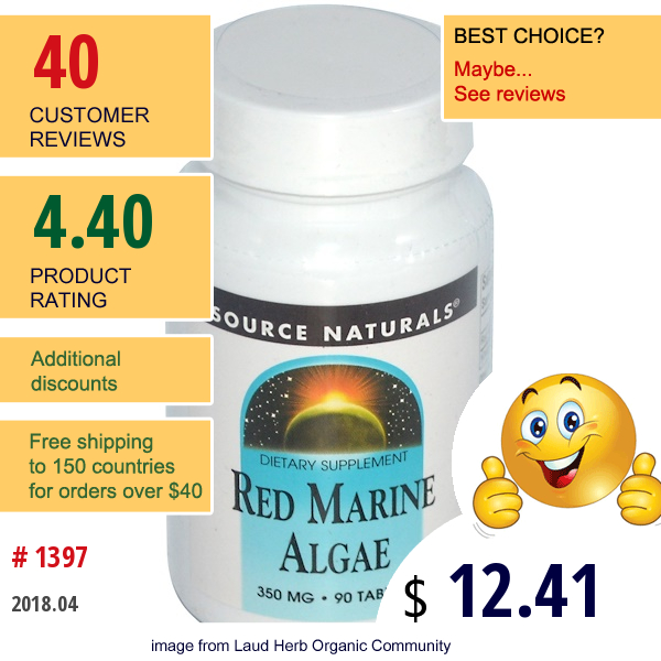 Source Naturals, Red Marine Algae, 350 Mg, 90 Tablets  
