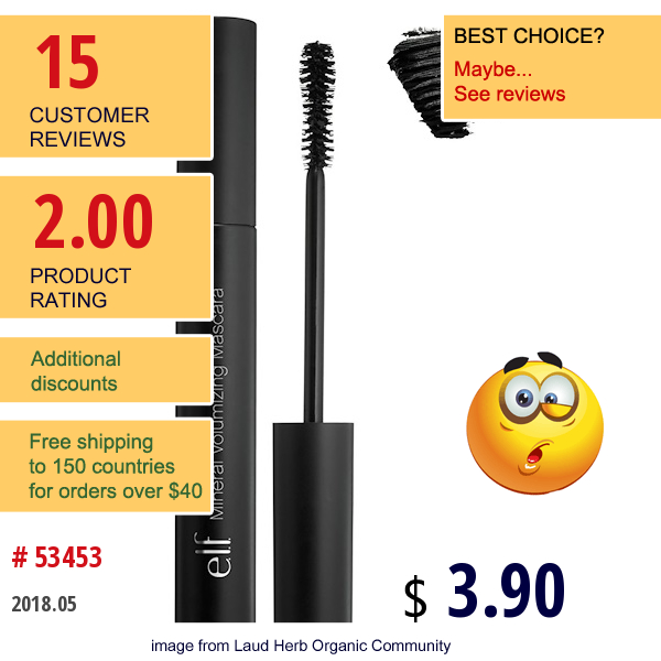 E.l.f. Cosmetics, Mineral Volumizing Mascara, Jet Black, 0.23 Oz (6.5 G)  