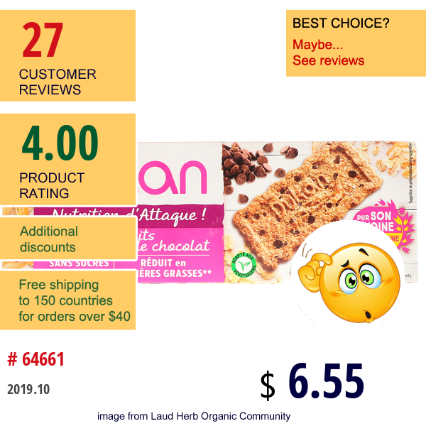 Dukan Diet, Oat Bran Cookies, Chocolate Chip, 6 Packets, 3 Cookies (37,5 G) Each  