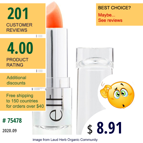 E.l.f., Gotta Glow Lip Tint, Perfect Peach, 0.13 Oz (3.8 G)