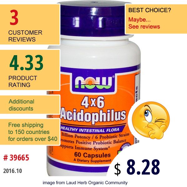 Now Foods, 4X6 Acidophilus, 60 Capsules
