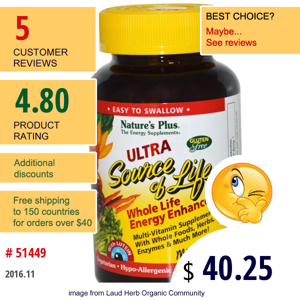 Natures Plus, Ultra Source Of Life, Whole Life Energy Enhancer, 180 Mini-Tabs