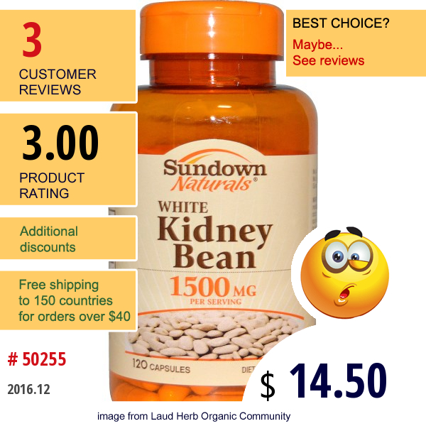 Sundown Naturals, White Kidney Bean, 1500 Mg, 120 Capsules  