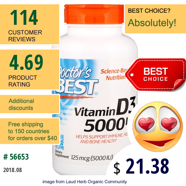 Doctors Best, Vitamin D3, 125 Mcg (5000 Iu), 720 Softgels