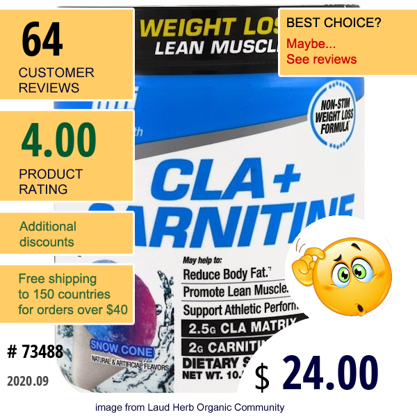 Bpi Sports, Cla + Carnitine, Snow Cone , 10.58 Oz (300 G)