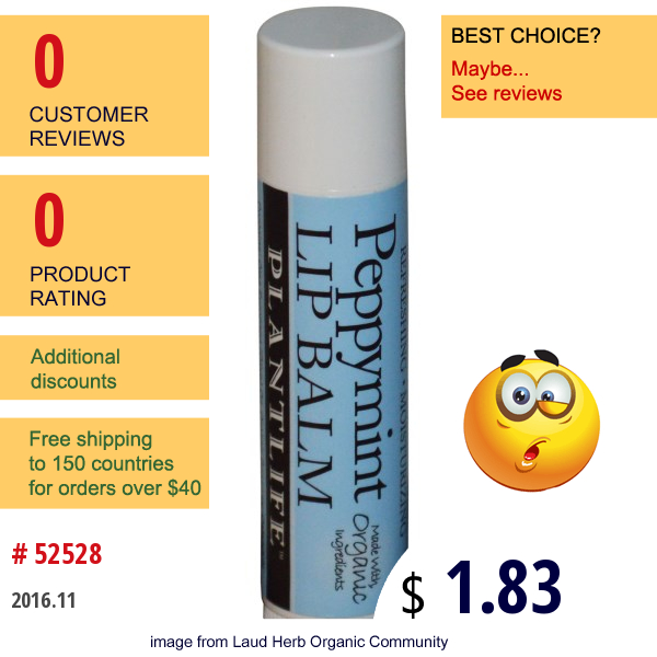 Plantlife, Peppymint Lip Balm, .25 Oz (7 G)  