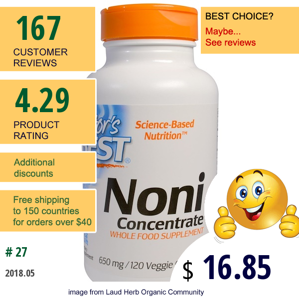 Doctors Best, Noni Concentrate, 650 Mg, 120 Veggie Caps