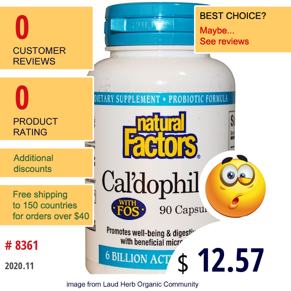 Natural Factors, Cal'Dophilus, With Fos, 6 Billion Active Cells, 90 Capsules (Ice)   