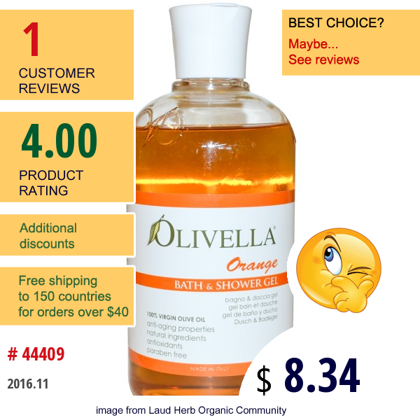 Olivella, Bath & Shower Gel, Orange, 16.9 Fl Oz (500 Ml)  