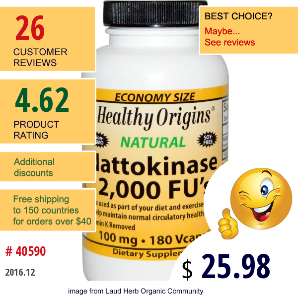 Healthy Origins, Nattokinase 2,000 Fus, 100 Mg, 180 Vcaps