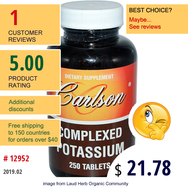 Carlson Labs, Complexed Potassium, 250 Tablets Carlson Labs, Complexed Potassium, 250 Tablets