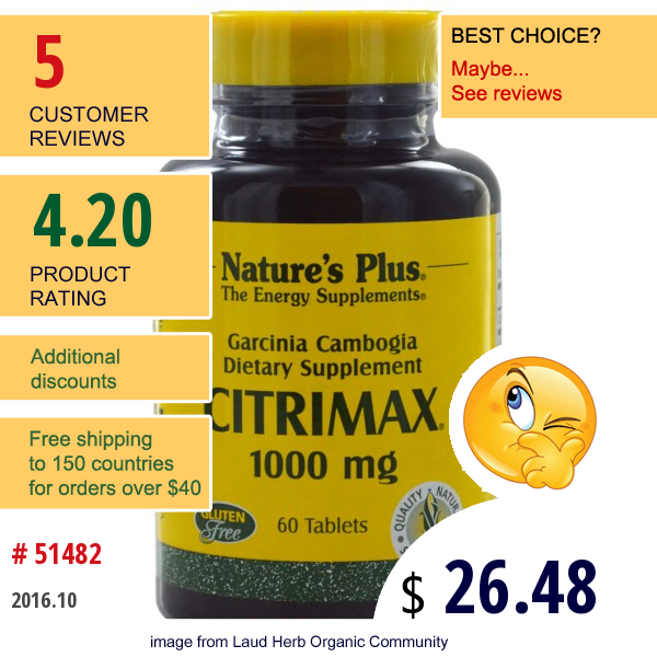 Natures Plus, Citrimax, 1000 Mg, 60 Tablets Natures Plus, Citrimax, 1000 Mg, 60 Tablets