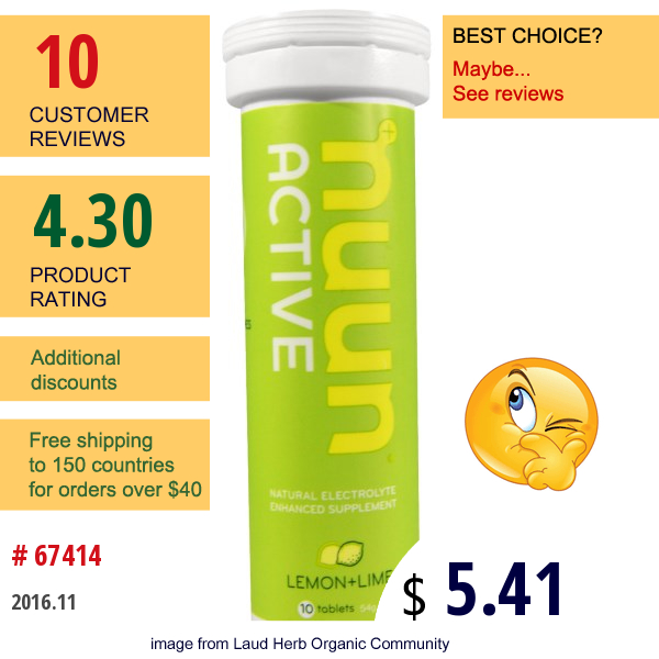 Nuun Hydration, Active, Lemon+Lime, 10 Tablets