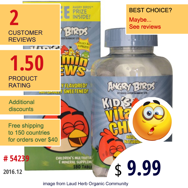 Natrol, Angry Birds, Kids Vitamin Chews, Mixed Berry, 180 Tablets  