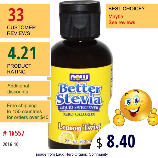 Now Foods, Better Stevia, Liquid Sweetener, Lemon Twist, 2 Fl Oz (60 Ml)