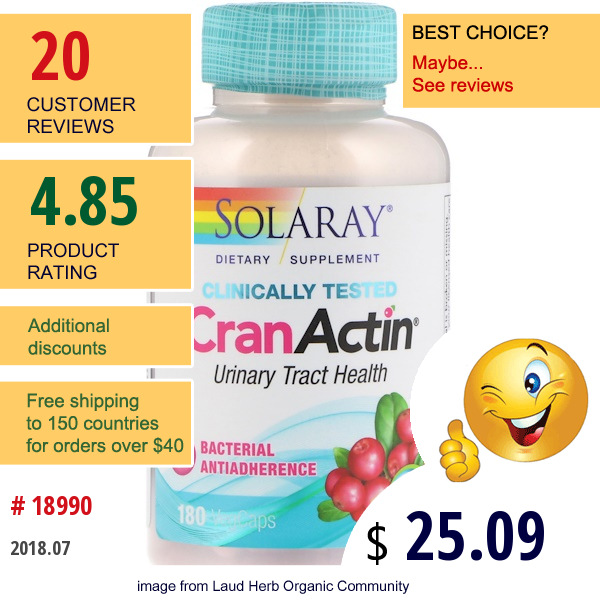 Solaray, Cranactin, Urinary Tract Health, 180 Vegcaps
