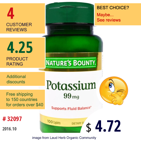 Natures Bounty, Potassium, 99 Mg, 100 Caplets