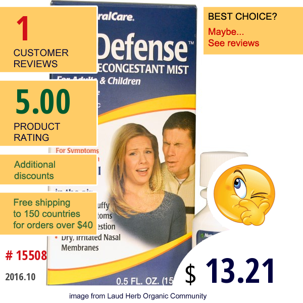 Natural Care, Airdefense, Nasal Decongestant Mist, 0.5 Fl Oz (15 Ml) Natural Care, Airdefense, Nasal Decongestant Mist, 0.5 Fl Oz (15 Ml)