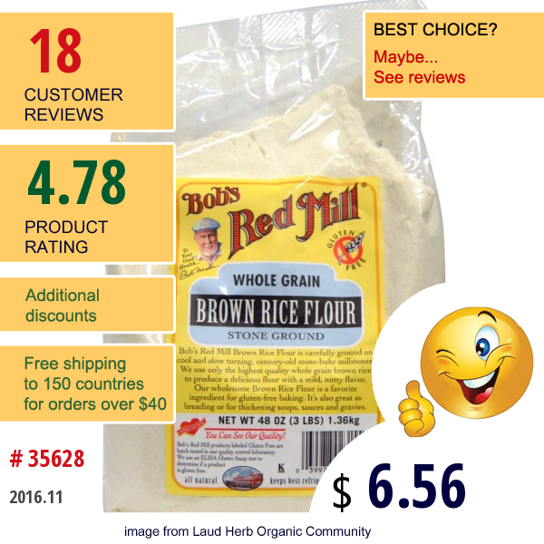 Bobs Red Mill, Brown Rice Flour, 48 Oz (1.36 Kg)
