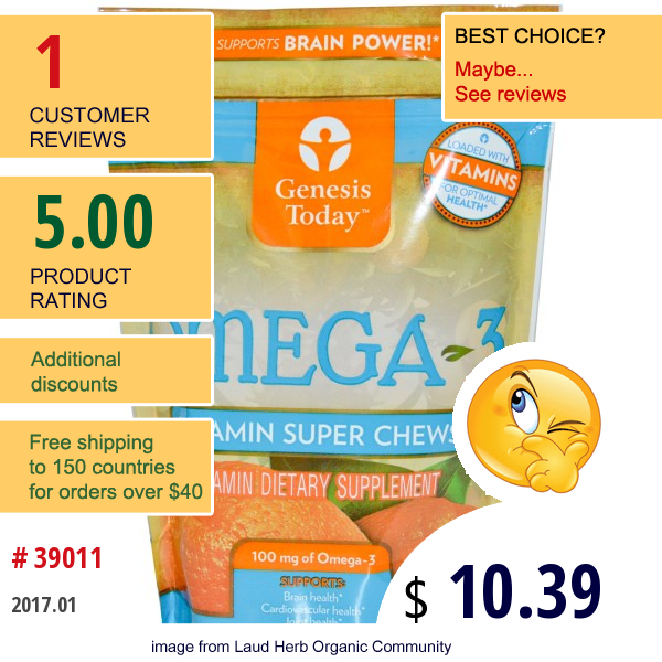 Genesis Today, Omega-3, Vitamin Super Chews, 30 Soft Chews  