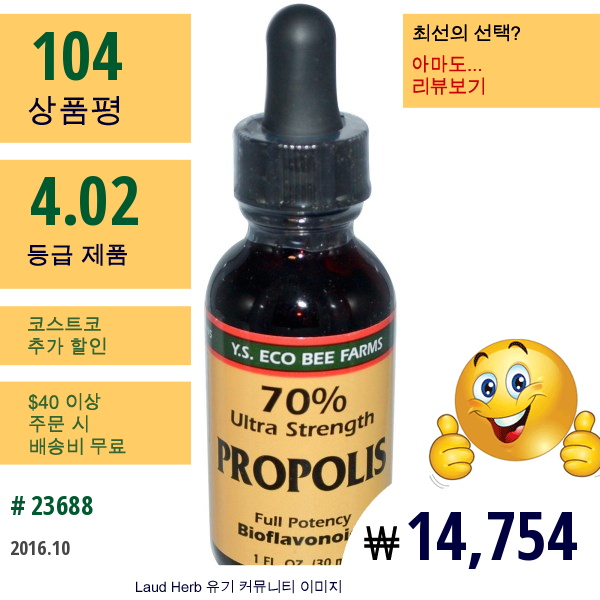 Y.s. Eco Bee Farms, 프로 폴리스, 70 % 울트라 강력함, 1 Fl Oz (30 ㎖)