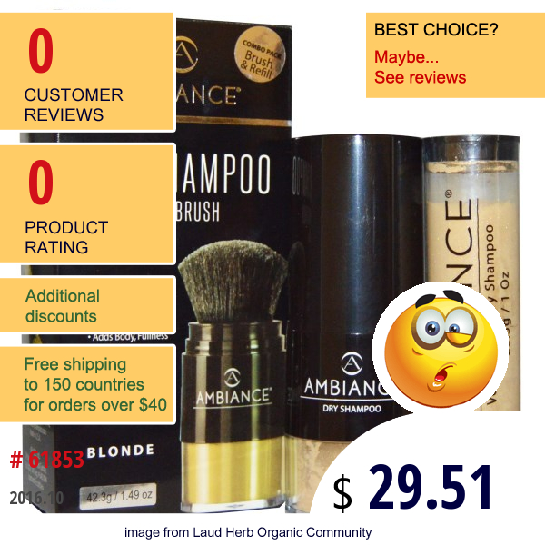 Ambiance Cosmetics Inc, Dry Shampoo, Applicator Brush With Powder, Blonde, 1.49 Oz (42.3 G)  