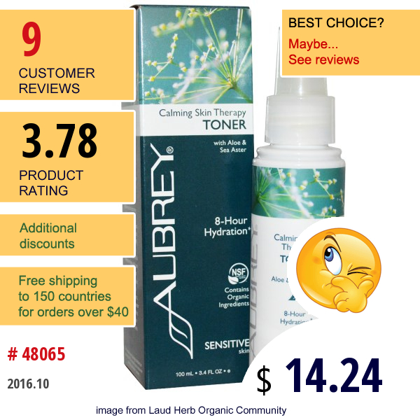 Aubrey Organics, Calming Skin Therapy, Toner, Sensitive Skin, 3.4 Fl Oz (100 Ml)  