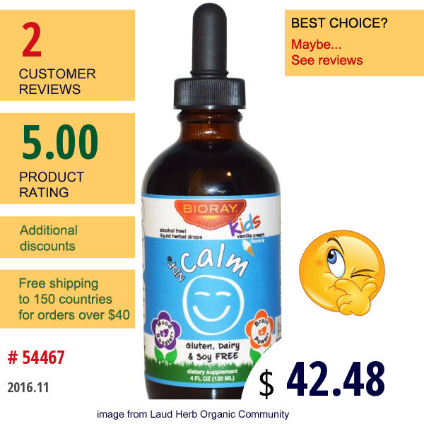 Bioray Inc., Ndf Calm Kids, Vanilla Cream Flavor, 4 Fl Oz (120 Ml)