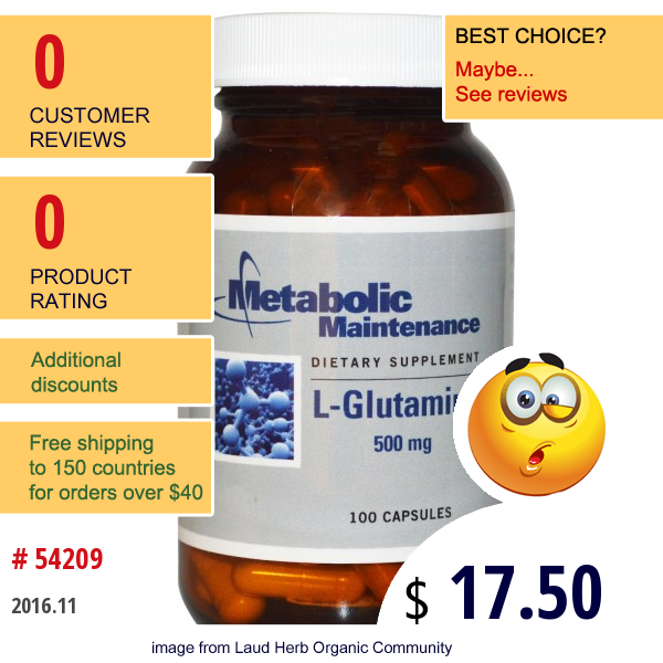 Metabolic Maintenance, L-Glutamine, 500 Mg, 100 Capsules  