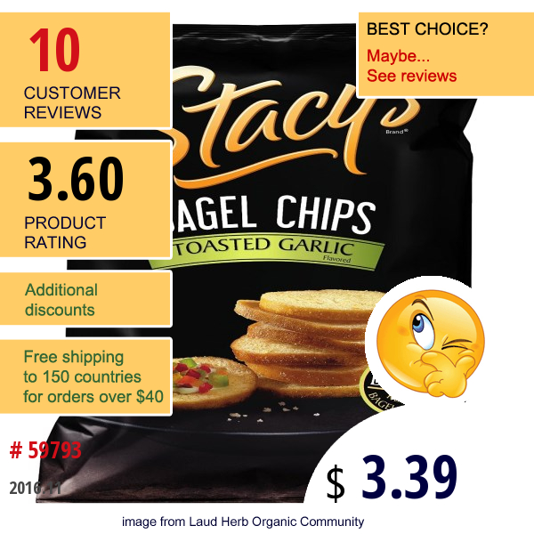 Stacys, Bagel Chips, Toasted Garlic Flavored, 8 Oz (226.8 G)  