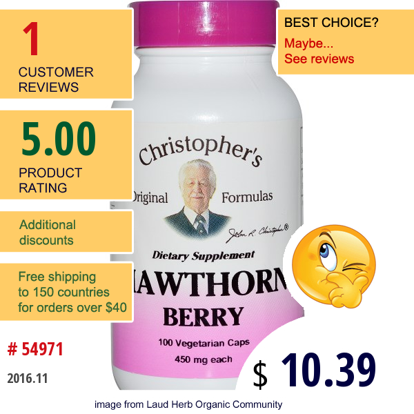Christophers Original Formulas, Hawthorn Berry, 450 Mg, 100 Veggie Caps