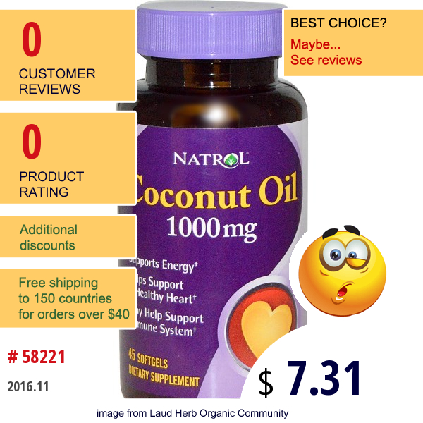 Natrol, Coconut Oil, 1000 Mg, 45 Softgels  