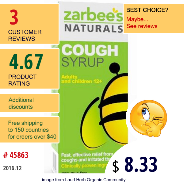 Zarbees, Cough Syrup, Honey Lemon, 4 Fl Oz