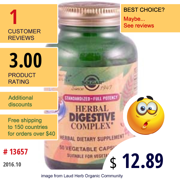 Solgar, Herbal Digestive Complex, 50 Veggie Caps  