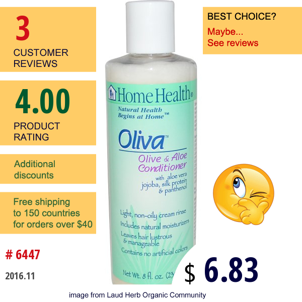 Home Health, Oliva, Olive & Aloe Conditioner, 8 Fl Oz (236 Ml)  