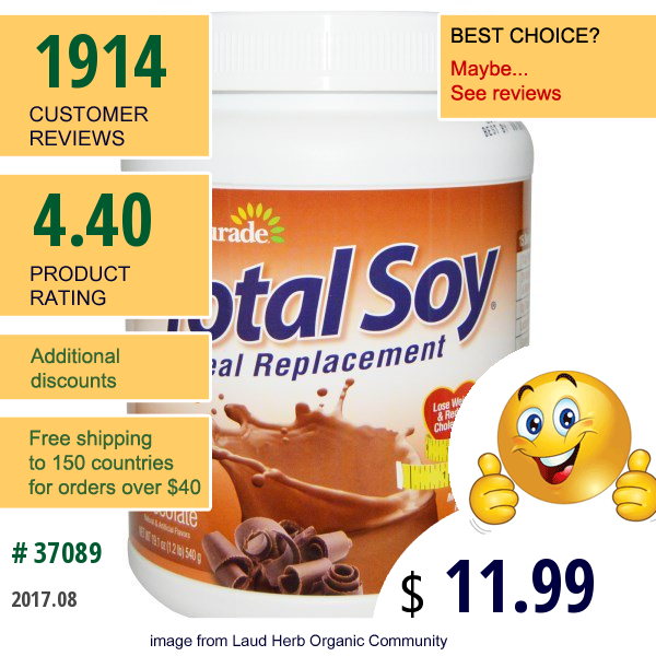 Naturade, Total Soy, Meal Replacement, Chocolate, 19.1 Oz (540 G)