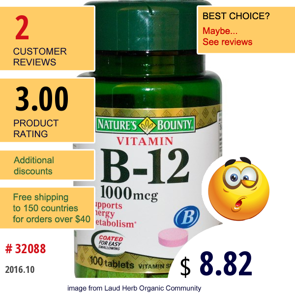 Natures Bounty, Vitamin B-12, 1000 Mcg, 100 Tablets  