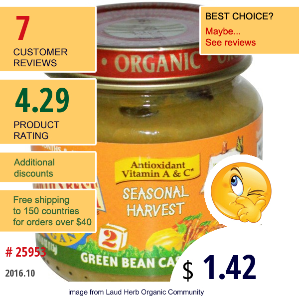 Earths Best, Organic, Seasonal Harvest, Green Bean Casserole, 4 Oz (113 G)  