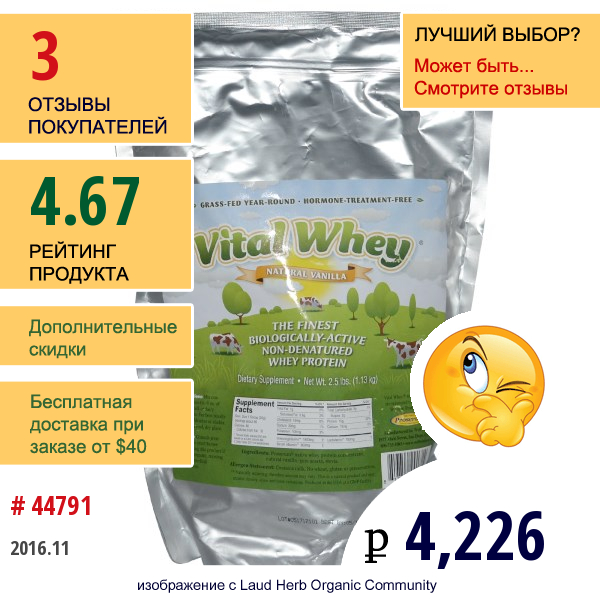 Well Wisdom, Vital Whey, Натуральная Ваниль, 2,5 Фунта (1,13 Кг)