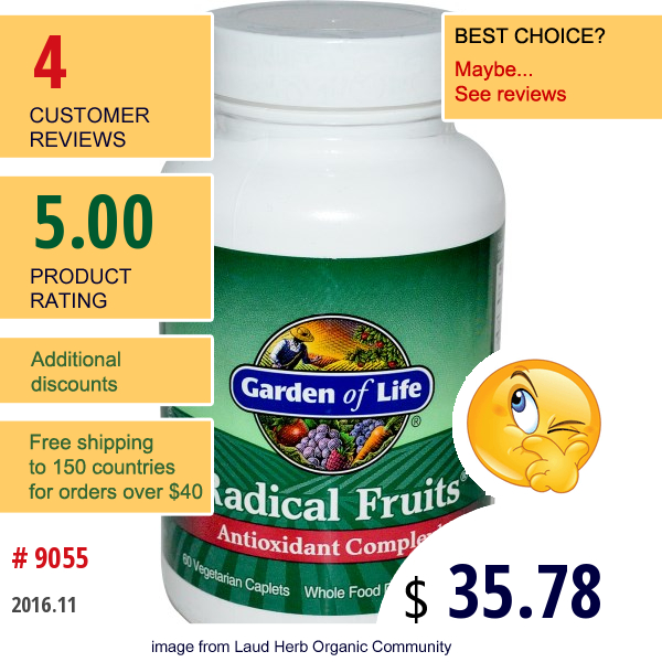 Garden Of Life, Radical Fruits, Antioxidant Complex, 60 Veggie Caplets  