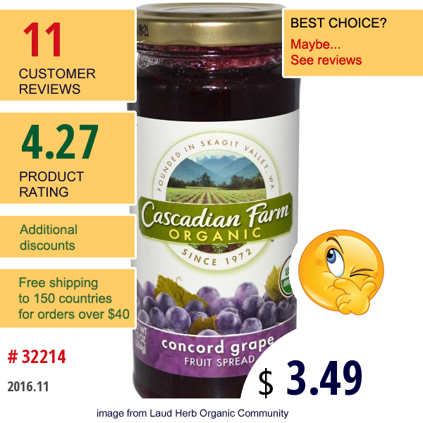 Cascadian Farm, Organic, Fruit Spread, Concord Grape, 10 Oz (284 G)