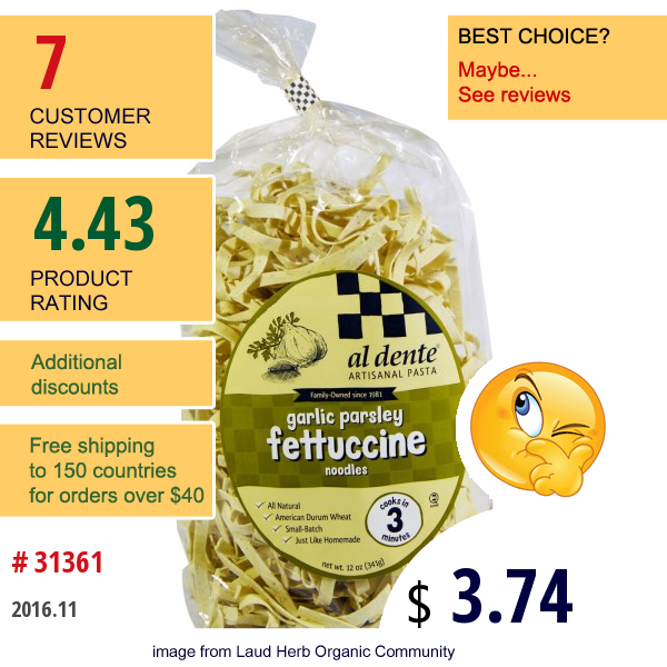 Al Dente Pasta, Garlic Parsley Fettuccine Noodles, 12 Oz (341 G)