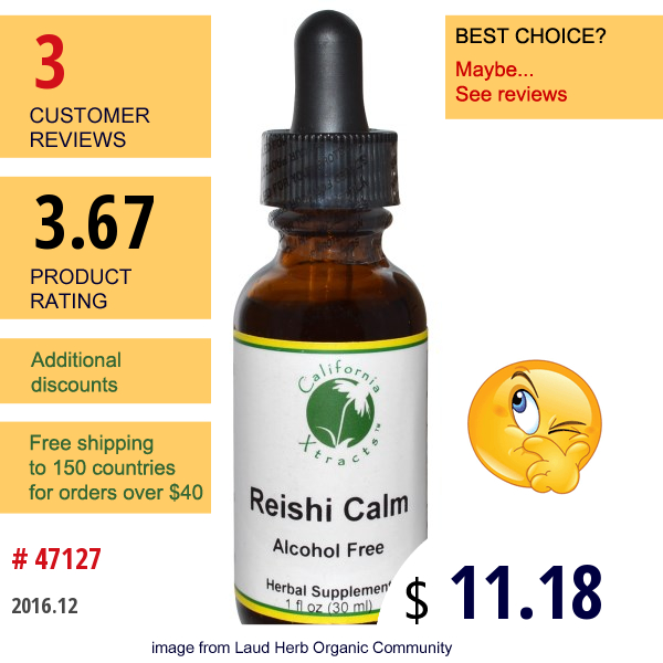 California Xtracts, Reishi Calm, Mood Formula, Alcohol Free, 1 Fl Oz (30 Ml)  