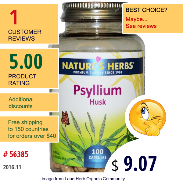 Natures Herbs, Psyllium, Husk, 100 Capsules  