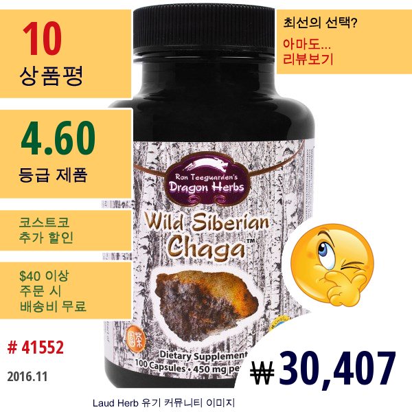 Dragon Herbs, 야생 시베리아 차가버섯, 350 Mg, 100 캡슐